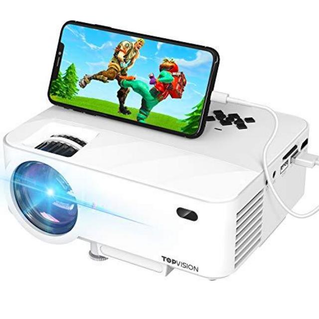 Mini Projector, TOPVISION Projector with Synchronize Smart Phone Screen,1080P Supported, 176" Display, 50,000 Hours Led, Compatible with Fire Stick,HDMI,VGA,USB,TV,Box,Laptop,DVD