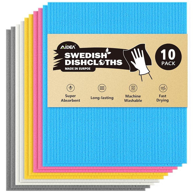 AIDEA Swedish Dishcloths for Kitchen-10PK, Absorbent Sponge Dish Cloth, Dishcloths for Washing Dishes, Reusable Paper Towels Dish Cloths, Swedish Towels for Home, Kitchen, Glass, 7" x 6"