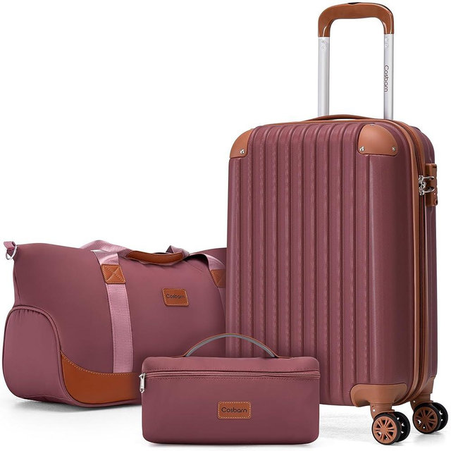 Cosbarn Carry On Luggage Sets 3 Piece, 20 Inch Luggage 22x14x9 Airline Approved with Wheels and TSA Lock, ABS Lightweight Hardshell Travel Suitcase Set with Duffel Bag Travel Bag for Men Women