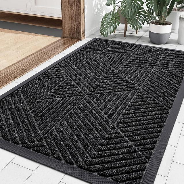 smiry Front Door Mat Outside Entrance, Heavy Duty Natural Rubber Mat, Durable Trap Dirt and Moisture Indoor Outdoor Door Mat, Easy Clean Low Profile Doormat Outdoor Entrance, 29.5x17 Inch, Black