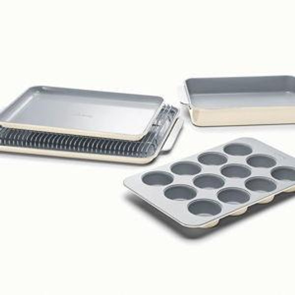 Cream 6 Piece Bakeware Set | Organizers Included | Non-Toxic Ceramic Coating | Caraway