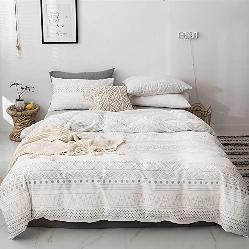 BBSET Boho White Comforter Sets King , 3 Pcs Light Gold Bohemian Geometric Striped Arrow Pattern Bedding ,Lightweight Soft Microfiber Down Alternative Comforter Bedding Set with 2 Pillow Shams