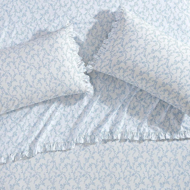 Laura Ashley - King Pillowcase Set, Breathable Percale Cotton Bedding, Floral Home Decor (Victoria Blue, 2 Piece)