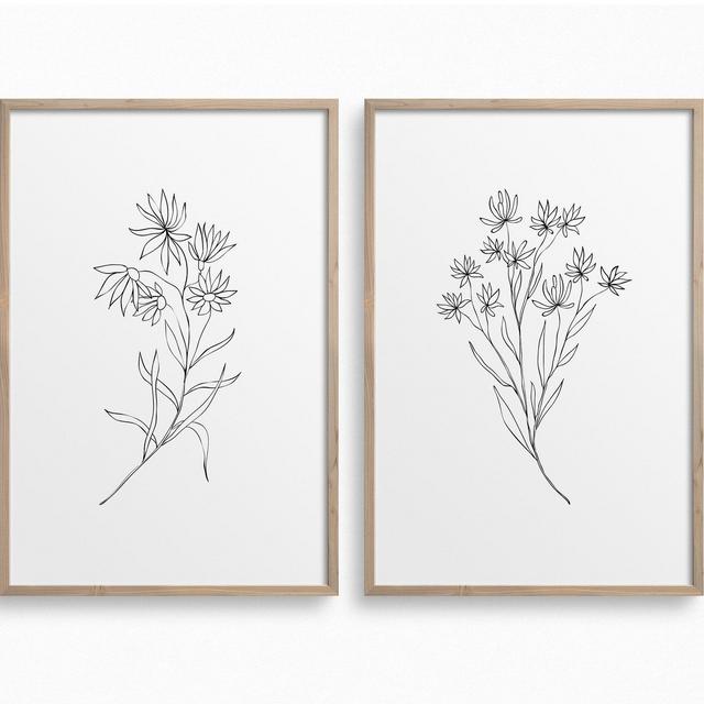 Minimalist Flowers Set of 2 Prints,Downloadable Botanical Line Art,Botany Prints,Black White Wall Art,Floral Printable Art,Boho Wall Decor