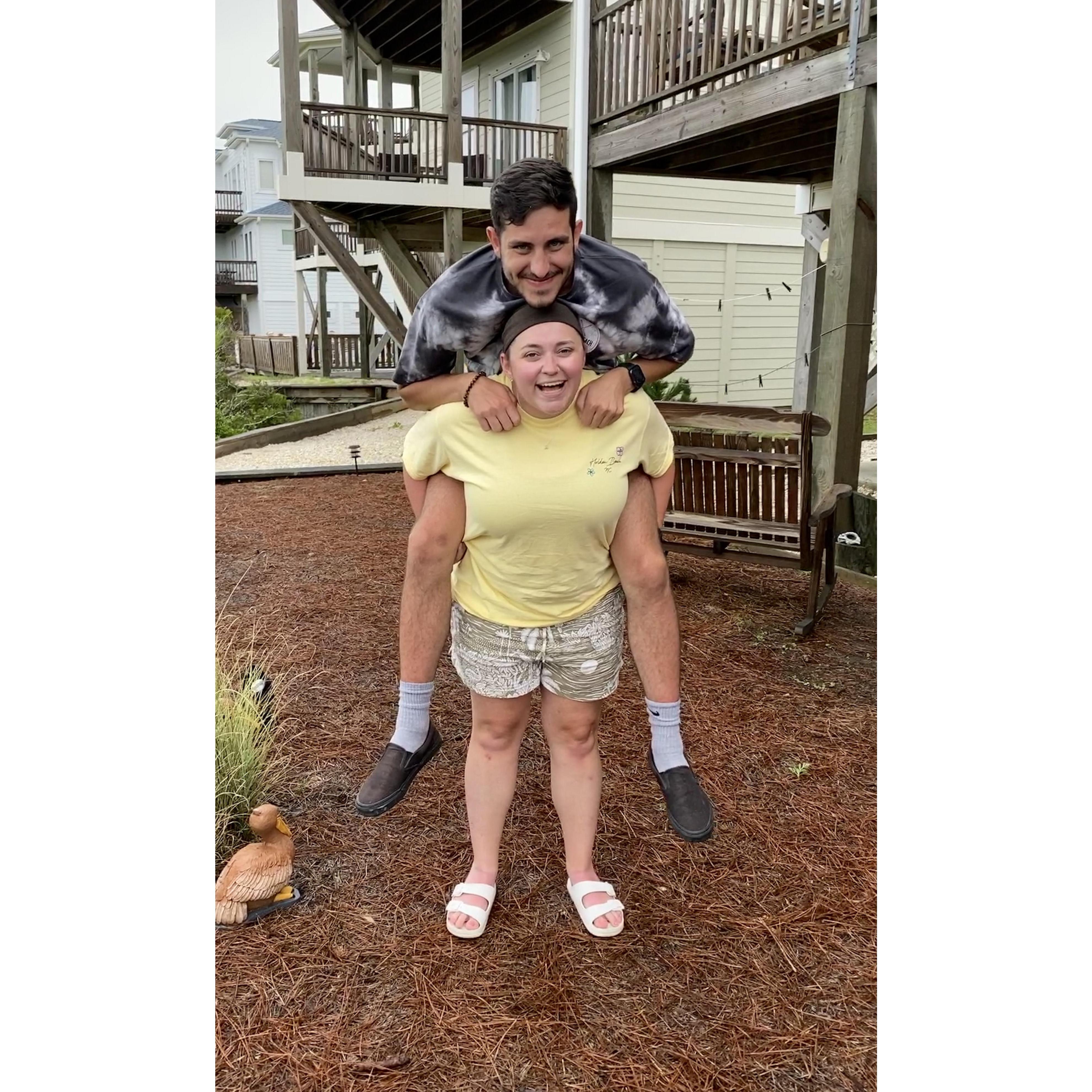 Vacation 2020 when Jordan thought she could hold Mikey on her back