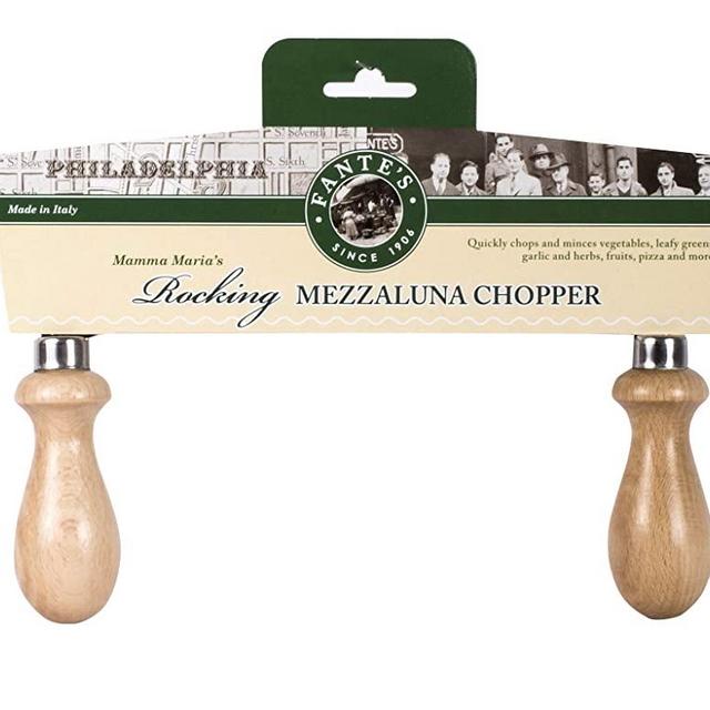 Fantes Mezzaluna Rocking Chopper, Stainless Steel Blade with Beechwood Handles, 9.5-Inch Blade, The Italian Market Original since 1906