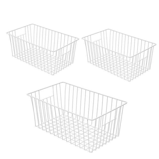 16inch Freezer Wire Storage Organizer Baskets, Household Refrigerator Bins with Built-in Handles for Cabinet, Pantry, Closet, Bedroom (3)