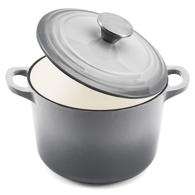 VIVIDCOOKWARE 2.6 QT Small Enameled Cast Iron Dutch Oven with Lid, Gradient Grey - Mini Heavy Duty Braiser Pot for Bread Baking, Sauces & Side Dishes, Induction Compatible, Oven Safe 500°F for Singles