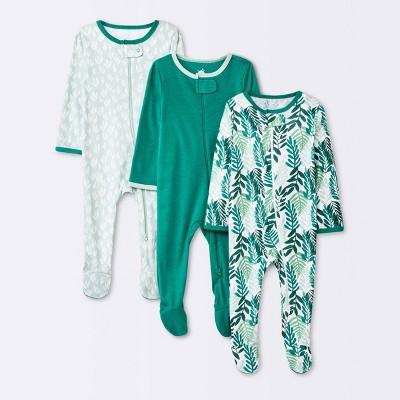 6-9M 3pk Foliage Zip-Up Sleep N' Play - Cloud Island™ Olive Green