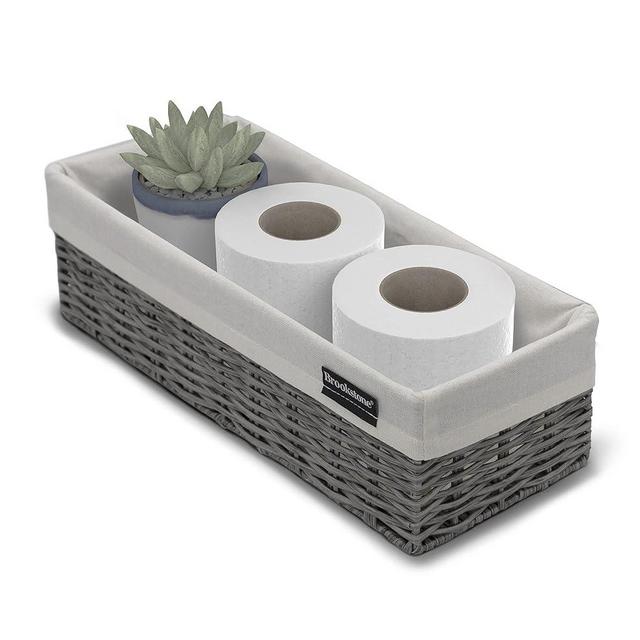 BROOKSTONE, Wicker Storage Basket, Boho Organization and Storage Bin, Over the Toilet Paper Reserve Holder, Suitable for Any Décor Style, Perfectly Sized at 14” x 4” x 6”