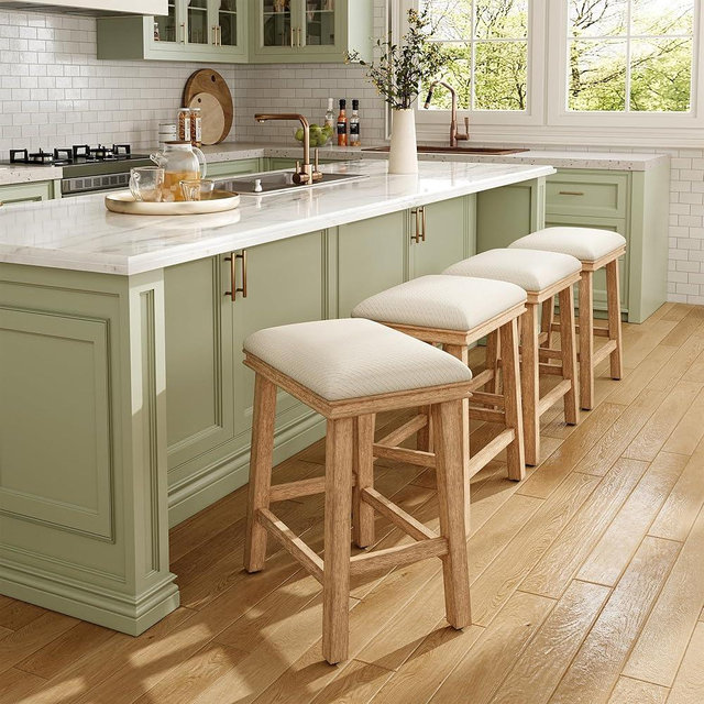 MAISON ARTS Off White Counter Height 24 inch Bar Stools Set of 4 for Kitchen Counter Solid Wood Legs with Faux Leather Padded Seat Farmhouse Barstools for 34"-38" Counter Island Upholstered Stools