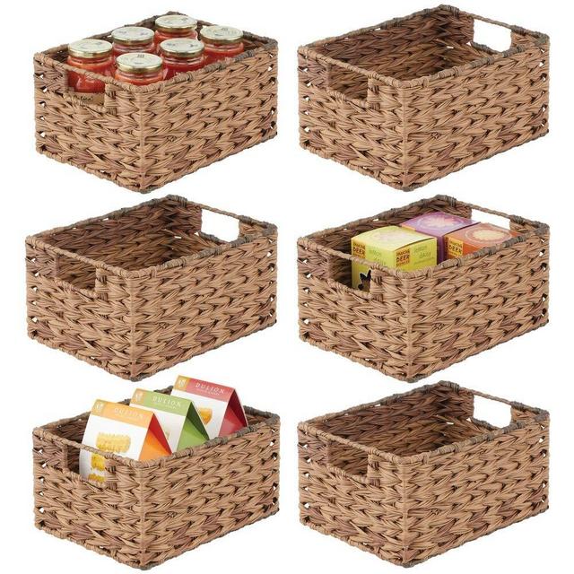 mDesign Woven Ombre Farmhouse Kitchen Pantry Food Storage Organizer Basket Bin - for Cabinets, Cupboards, Shelves, Countertops - Holds Potatoes, Onions, Fruit, 6 Pack - Brown Ombre