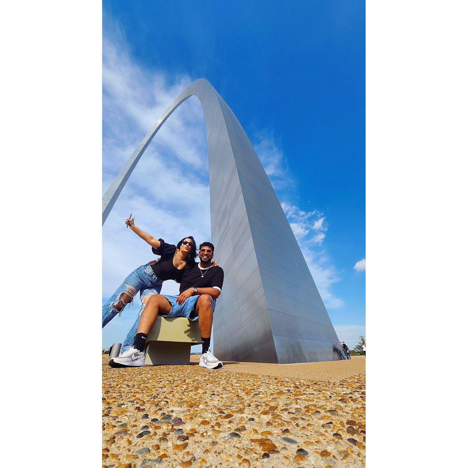 just us under a giant metal rainbow