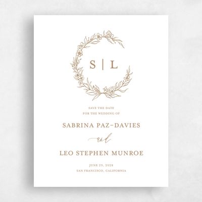 Metallic Bronze, Brown Wedding Save the Date - Goundry Wreath Letterpress