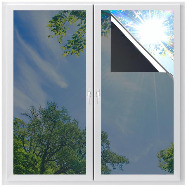 LUTE Window Film One Way Daytime Privacy Window Tint for Home, Sun Blocking Anti UV Heat Blocking See Out Not in Reflective Mirror Film Window Door Covering Window Tinting Film, Black, 17.5" x 78.7"