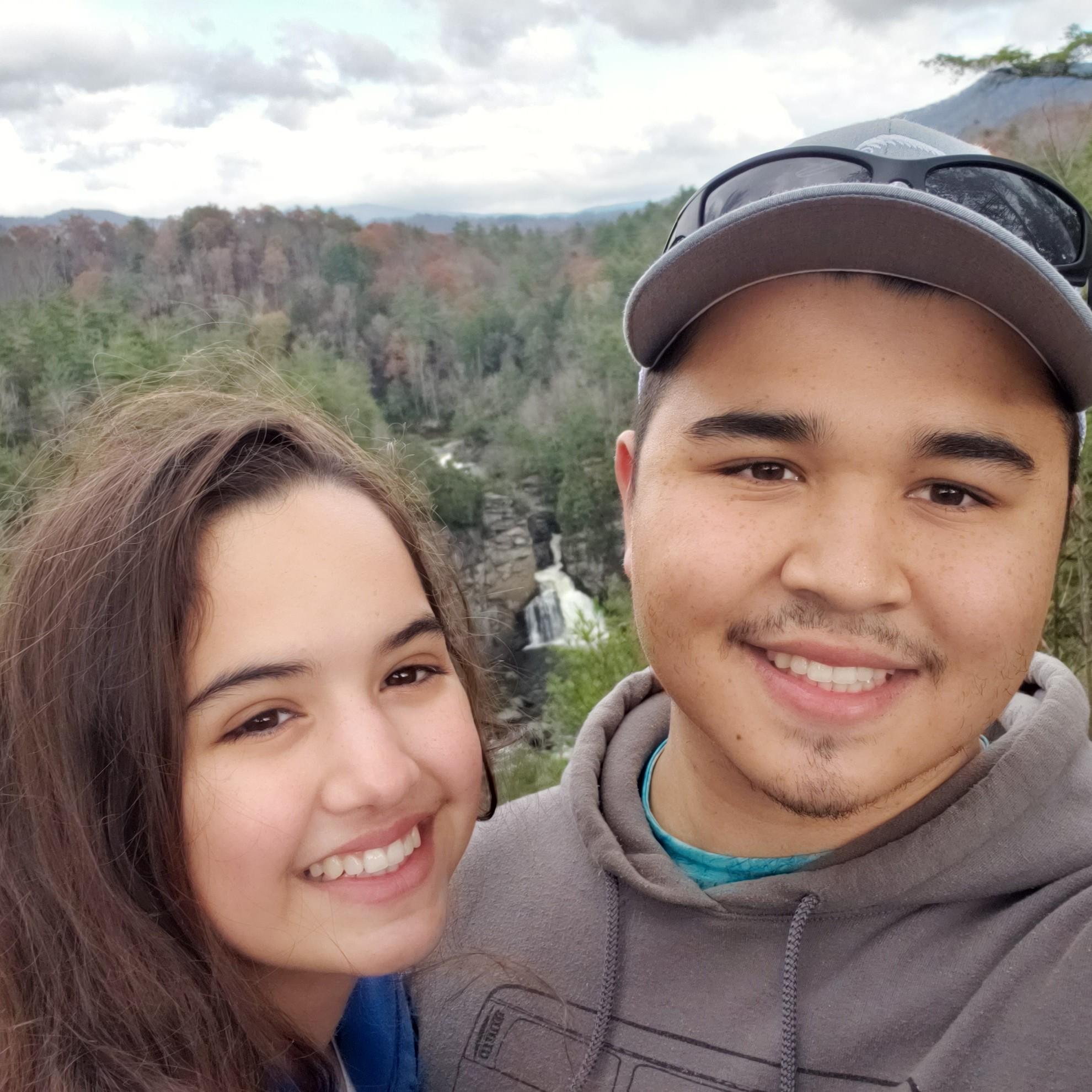 One of our many hiking selfies: Linville Falls 2020