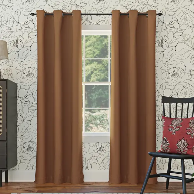 40"x84" Sun Zero Blackout Kenneth Energy Saving Grommet Curtain Panel Sunbaked Brown: Modern, Thermal Insulated