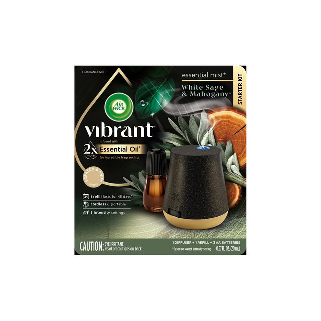 Air Wick Vibrant Essential Mist Starter Kit - White Sage Mahogany 1+1 - 0.67 fl oz
