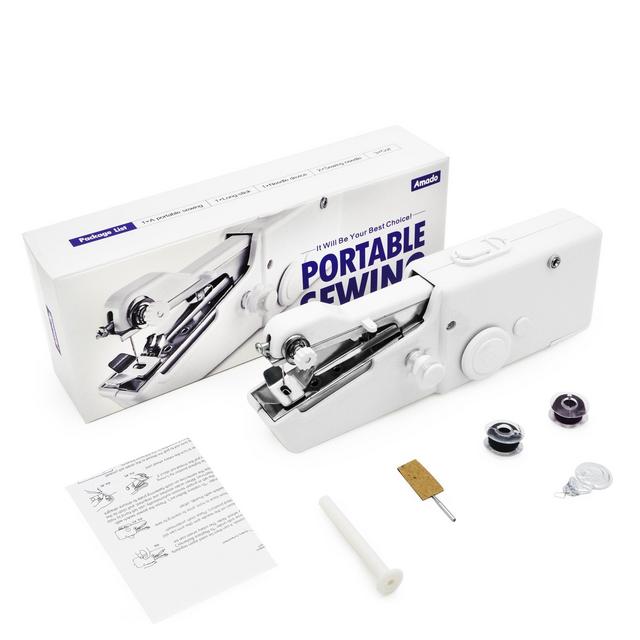 Portable Sewing Machine, Amado Mini Handheld Sewing Repair Kit for Fabric and Kid’s Cloth, Lightweight Craft Single Thread Sewing Machine, Battery Operated Mini Sewing Kit for Home and Travel Use