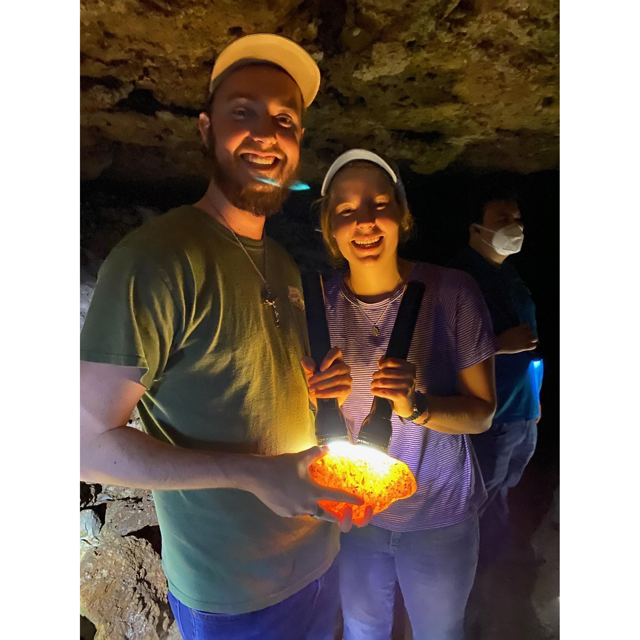 Hiking in a cave in Texas
