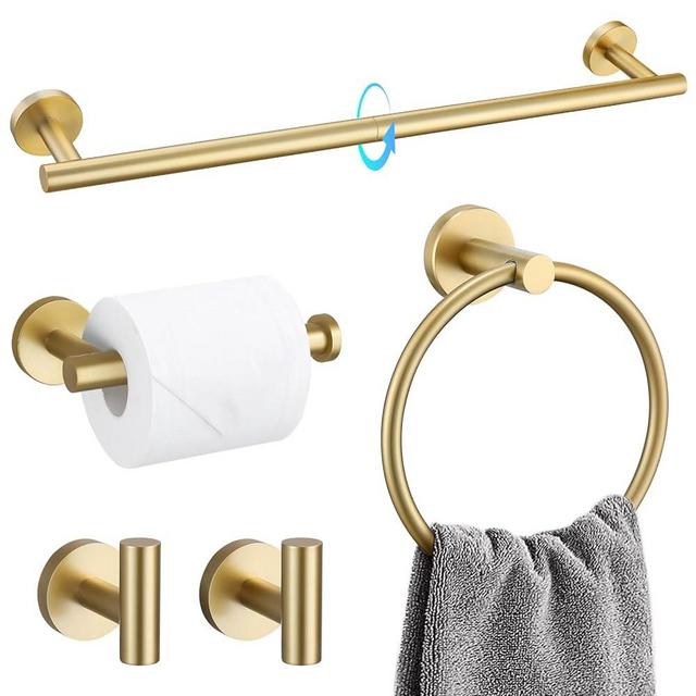 TQKAG 5 Piece Bathroom Accessories Set Brushed Gold Bathroom Hardware Set 23.6 Inch Bath Towel Bar Set SUS304 Stainless Steel Towel Rack Set