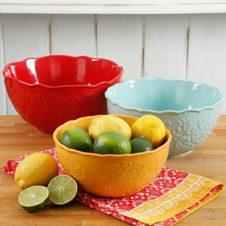 The Pioneer Woman Floral Bursts Serving Bowl Set, 3 Piece