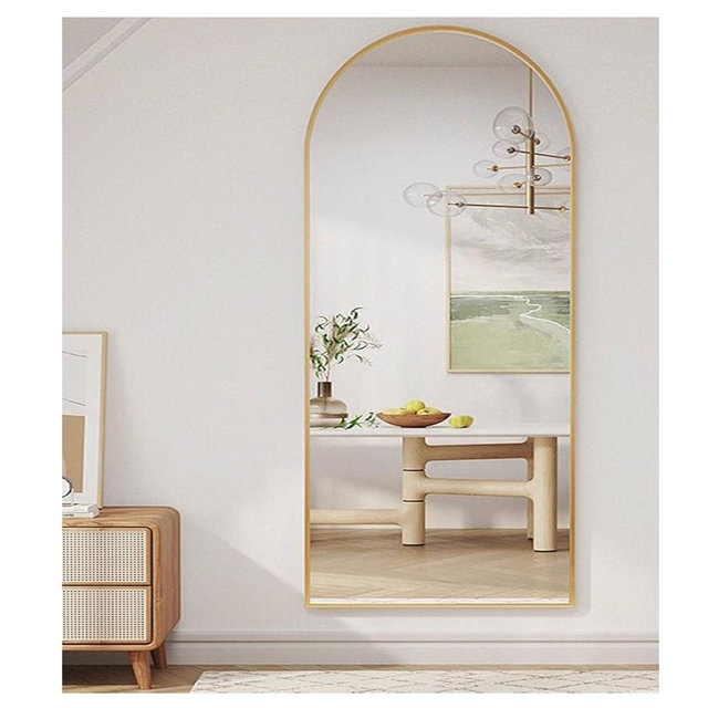 Arched Floor Mirror, 76"34" Full Length Mirror with Stand, Freestanding, Aluminum Frame - Gold