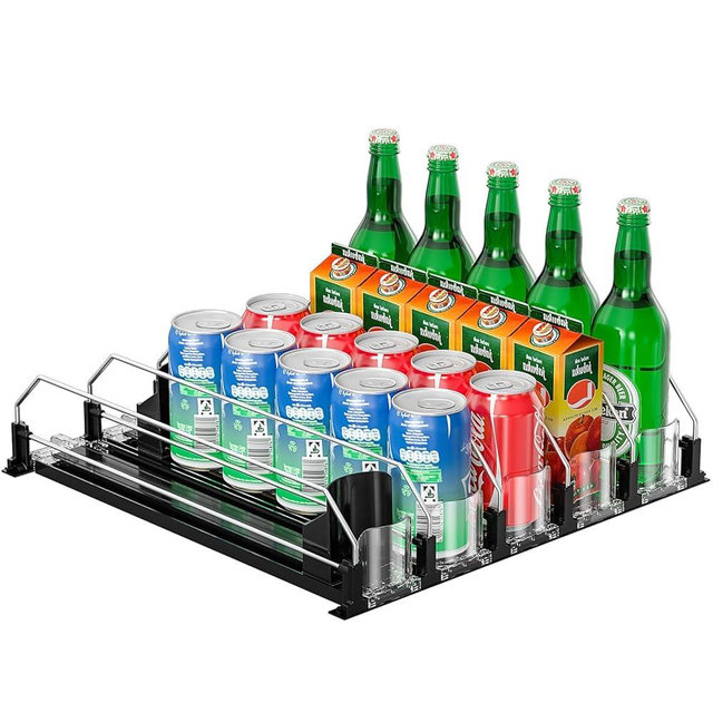 KUUKIKV Drink Organizer for Fridge, Upgrade Soda Can Dispenser for Refrigerator, Automatic Pusher Glide Fridge Drink Organizer, Can Organizer for Refrigerator - Holds up to 25 Cans (5 Rows Black)