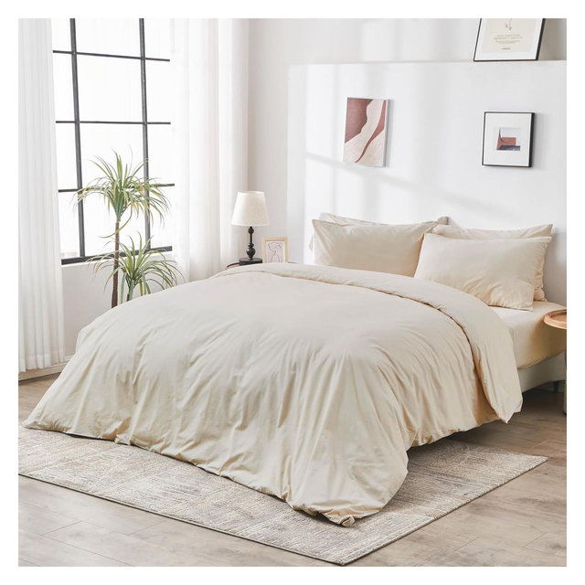 DOZ 100% GOTS Organic Percale Duvet Cover Set, Crisp Cool, Long Staple, Breathable, Durable, 8 Loops Fog Full/Queen