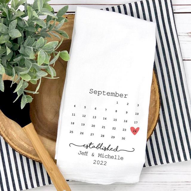 Wedding Dish Towel, Wedding Hand Towels, Wedding Tea Towel, Wedding Kitchen Gifts Ideas, Wedding Date Gift, Couples Wedding Gift Established