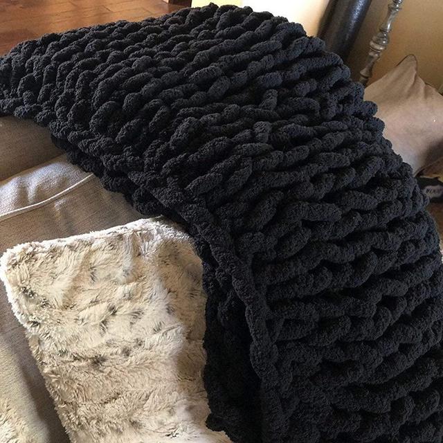 MLMGUO Chenille Chunky Knit Blanket Hand Made Throw Boho Bedroom Home Decor (48x60) Black