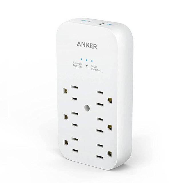 Anker Outlet Extender and USB Wall Charger, 6 Outlets and 2 USB Ports, 20W USB C Power Delivery High-Speed Charging iPhone 12/ iPhone 12 Pro, Multi-Plug for College Dorm Rooms, Home, and Office
