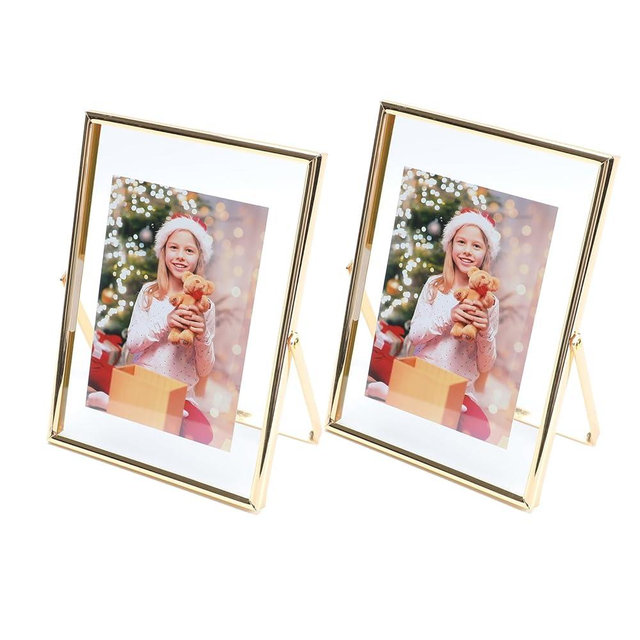 AhaGo Gold Floating Frame (5"x7", Vertical, 2 Set), For Picture 4x6, 3.5x5,2x3, Tabletop Shelf Photo Frames, Classy Gift For Valentine’s Day, Wedding, Home or Office Décor…