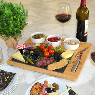 Bamboo & Slate 6-Piece Entertaining Charcuterie Board & Knife Set
