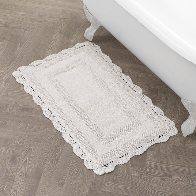 Laura Ashley Crochet Cotton 21x34 Bath Rug, Ivory