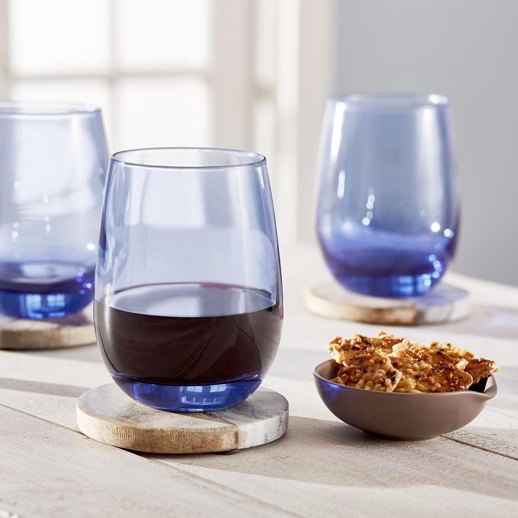 Libbey Classic Blue All-Purpose Stemless Wine Glasses, Set of 6