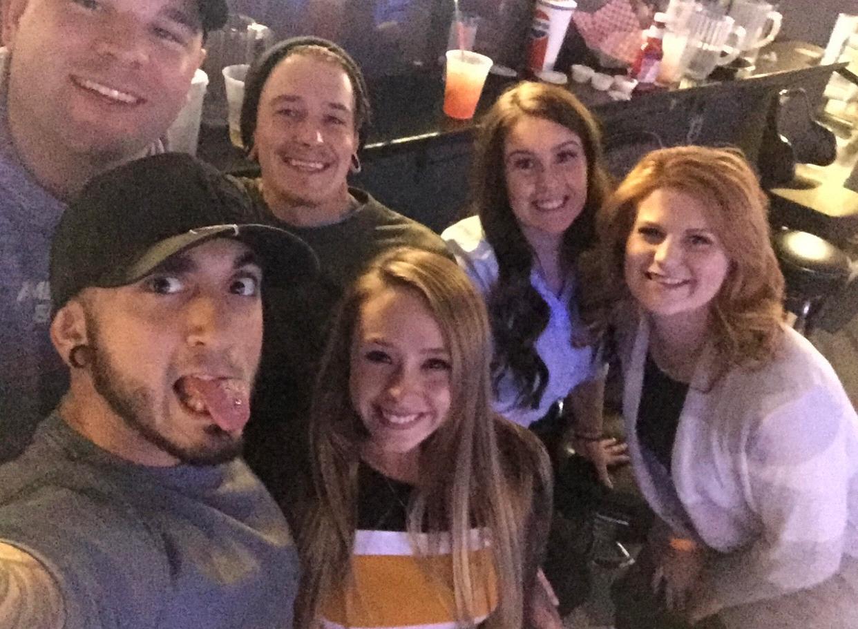 Cody and Teryn celebrating Cody’s birthday at daffodil bowl his best friends and their spouses