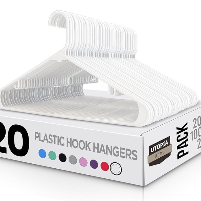 Utopia Home Plastic Hangers 20 Pack - Clothes Hanger with Hooks - Durable & Space Saving (White)