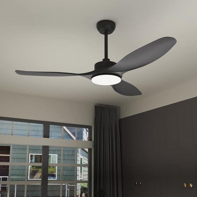 Wozzio Ceiling Fan 52" Ceiling Fans with Lights Remote Control,Black Ceiling Fan 3CCT 22W Dimmable LED Light,3 Reversible Blades,DC Motor 6 Speed Outdoor Ceiling Fan for Bedroom/Patios/Farmhouse