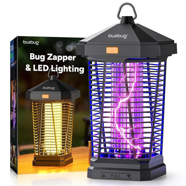 Buzbug LED Bug Zapper Outdoor and Lighting, 10 Years Lifespan, IPX4 Waterproof, 3800V High-Voltage, Fireproof Shell, 6.5ft Power Cord, Fruit Fly Mosquito Moth Gnat Wasp Zapper, Trap, Killer -MA20