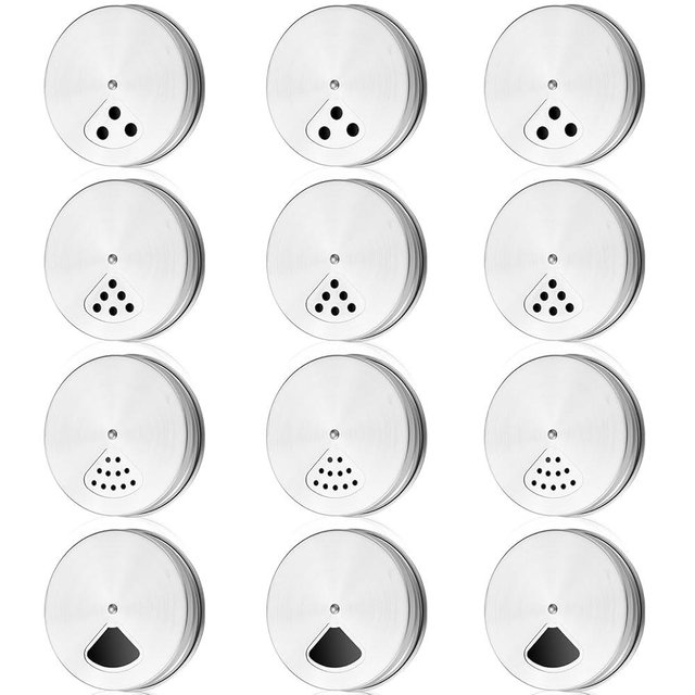 Tiangrid 12 Pack Adjustable Spice Shaker Lids for Regular Mouth Mason Jars Stainless Steel Mason Jar Seasonings Dispenser Lids with Shaker and Pour Options for Salt Sugar Flour Seasonings (2.76 Inch)