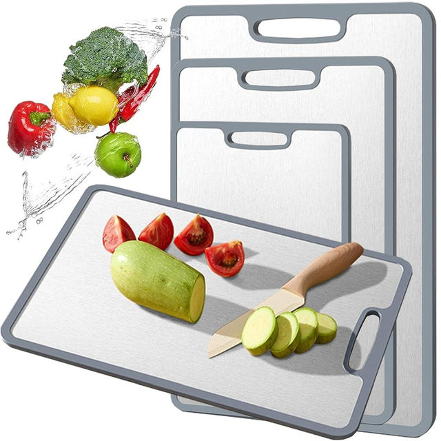 Titanium Cutting Board Double-sided non-slip silicone edging Pure Titanium Cutting Boards for Kitchen - Double-Sided Food-Grade Chopping Board Non-Stick Durable and easy to clean (Large)