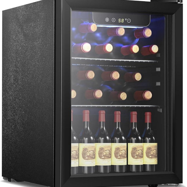 Antarctic Star Wine Cooler, Beverage Refrigerator,16 Bottle 68 Can Freestanding Wine Cellar Front Glass Door for Home and Bar, Digital Temp Control, Blue LED, 1.7 Cu.Ft.