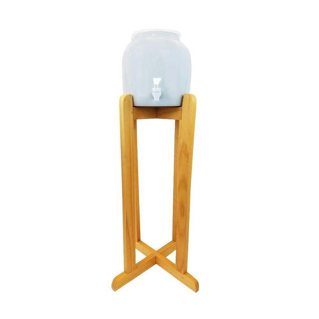 For Your Water 27-in Natural Wood Floor Stand with White Ceramic Water Crock Dispenser & White Spigot Faucet