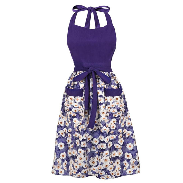 HYVOROS Cute Floral Aprons for Women with Pockets,Cotton Adjustable Neck Strap Apron for Kitchen Cooking Baking Gardening