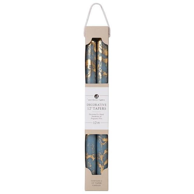 Northern Lights Candles - Premium Decorative Tapers - 12" 2PK - Prairie Blue w/Gold - 73310