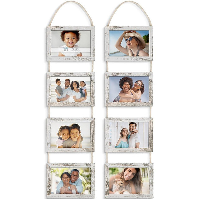 Icona Bay 4x6 Wall Hanging Picture Frames Collage w/ 8 Openings (Distressed White, 2 Pack), Casual Style Wood Composite Frames, Wall Mount Only, Bliss Collection