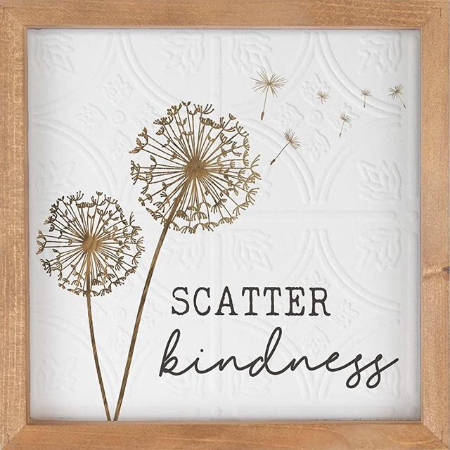 P. Graham Dunn Scatter Kindness Dandelion 12.25 x 12.25 Inch Pine Wood Framed Textured Wall Plaque