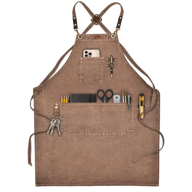 LEATHER VILLAGE Chef Aprons for Men Women with Large Pockets, Cotton Canvas Cross Back Adjustable Work Apron, Size M to XXL