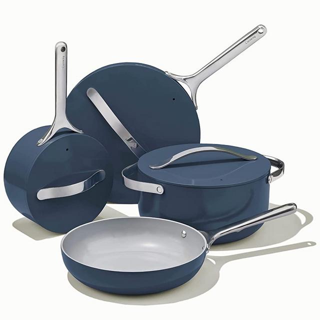 12pc Ceramic Cookware Set, Blue Linen Pots and Pans Set Kitchen